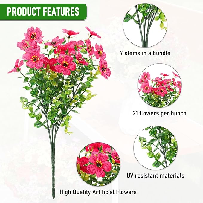 Artificial Flowers Outdoor, Faux Silk Flowers Plastic Plants for Outdoors Indoor Outside Front Porch Hanging Planter Window Box Garden Home Decoration, 14 Bundles (Mix)