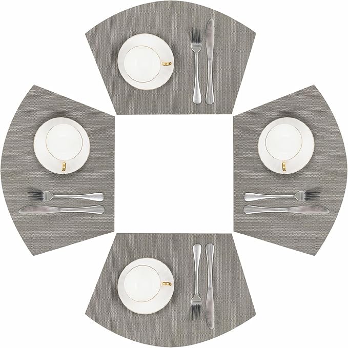 SHACOS Wedge Placemats Set of 4 for Small Round Table Woven Vinyl Non Slip Heat Resistant Table Place Mats Wipe Clean Indoor Outdoor (4, Gray)