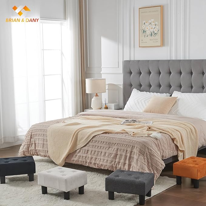 BRIAN & DANY Small Foot Stool, Velvet Foot Stools with Legs, Stable Small Footstool for Living Room, Milky White