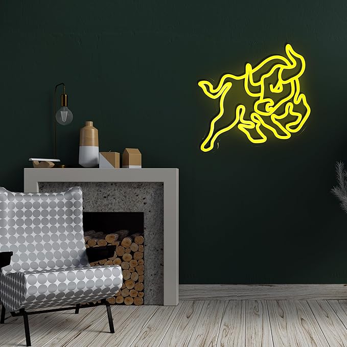 Bull Wall Street Neon Sign Dollar Neon Light Bull LED Neon Sign for Room Wall Décor Dimmable LED Neon Light for Bar Restaurant Music Concert Man Cave Game Room Wall Art 13"×11.8"