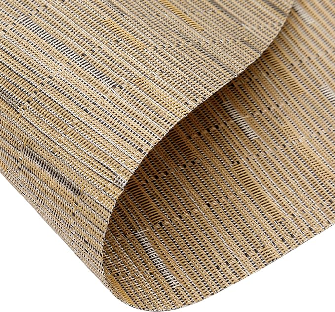 SHACOS Large Size Wedge Placemats with Centerpiece Mat Set of 5, PVC Woven Vinyl Placemats for Round Table Washable Indoor Outdoor Table Mats Reversible Durable, Tan