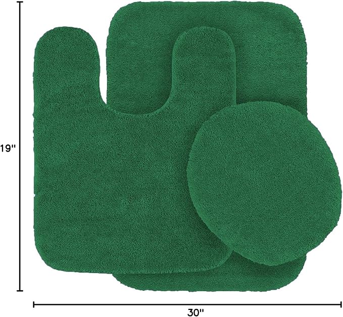 Fancy Linen 3pc Solid Non-Slip Bath Mat Set Bathroom U-Shaped Contour Rug, Mat and Toilet Lid Cover New # 6 (Hunter Green)