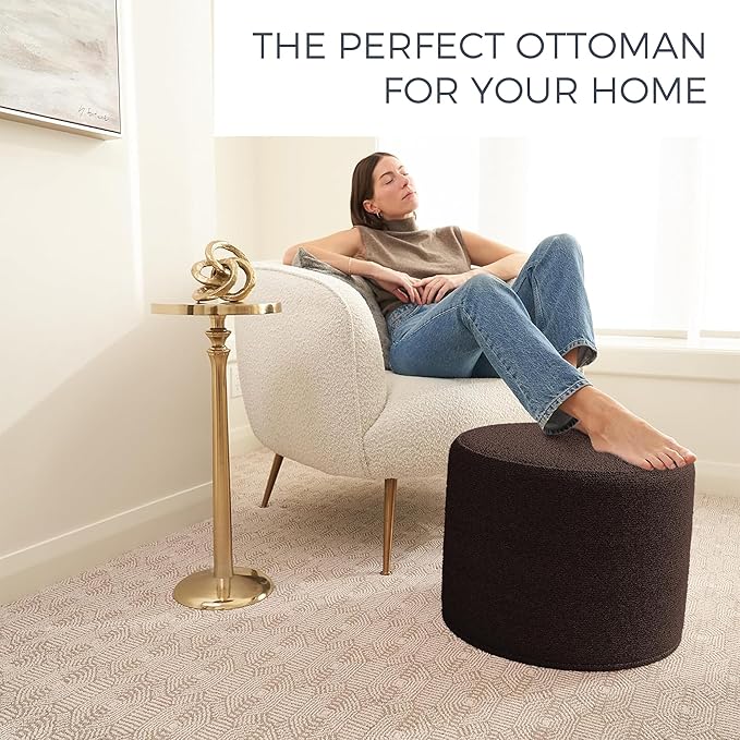 ZICOTO Beautiful Boucle Pouf Ottoman and Foot Rest - Elevate Your Living Room Decor with Lightweight Comfort and Charm - A Modern Foam Stuffed Poof Perfect to Rest Your Feet