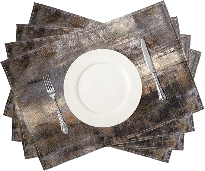 Brown and Grey Placemats, Modern Abstract Art Placemats Set of 4, Heat Resistant Non-Slip Artwork Dining Placemats, Washable Place Mats for Home Kitchen (Brown and Grey, 18"X12")
