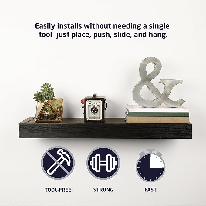 HIGH & MIGHTY 515615 Modern 36" Floating Shelf Holds up to 25lbs, Easy Tool-Free Dry Wall Installation, Flat, Retail Packaging, Espresso