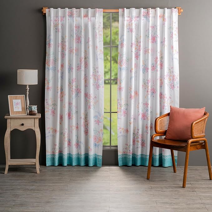 Maison d' Hermine Curtains for Living Room 100% Cotton 96 inch Length Two Panels Light Filtering Curtains for Bedroom Windows with Rod and Loop Pockets Drapes (Paradise Island, 50" W x 96" L)