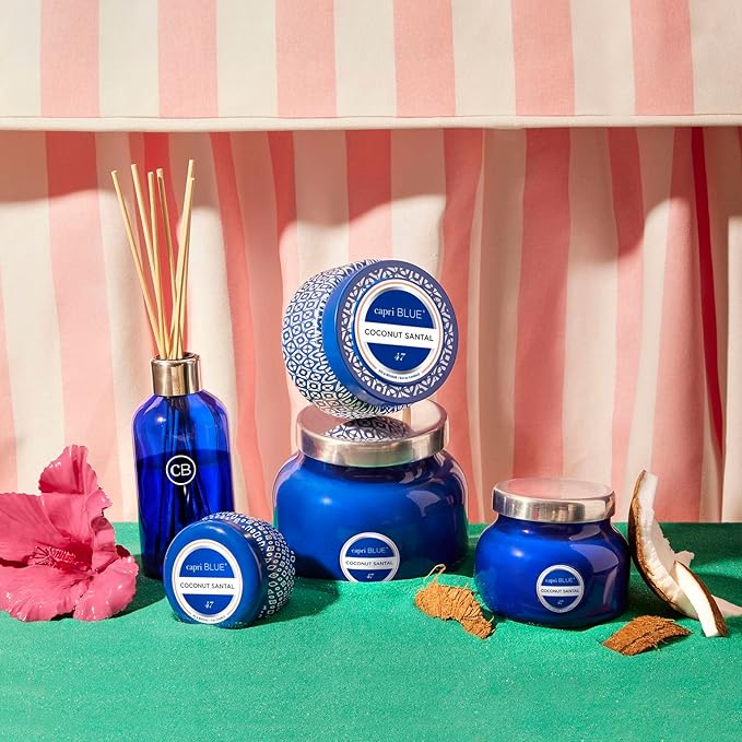 Capri Blue Coconut Santal Reed Diffuser Set - Includes Reed Diffuser Sticks, Fragrance Oil, and Glass Bottle - Luxury Scented Room Fresheners - Cobalt Blue (8 fl oz)