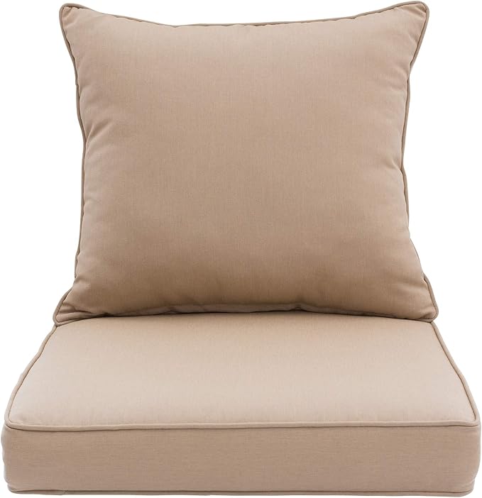QILLOWAY Outdoor/Indoor Deep Seat Cushions for Patio Furniture, Lawn Chair Cushion 24 x 24 inch 1 Set, All Weather (Sand/Beige/Camel)