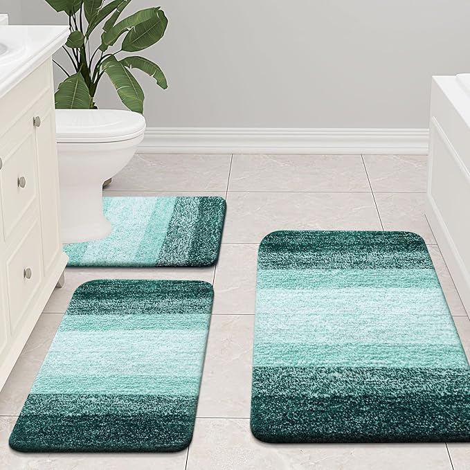 Arotive Microfiber Bathroom Rugs, Shaggy Soft and Absorbent Bath Rug, Non-Slip, Thick Plush Machine Washable Dry Bath Mats for Bathroom, Tub and Shower, 47x17, Dark Green