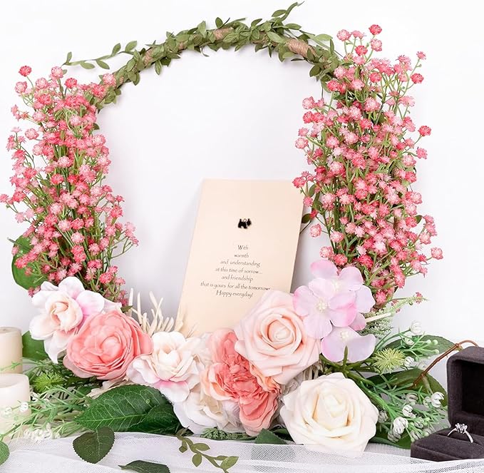 N&T NIETING Babys Breath Artificial Flowers Bulk, 24Pcs Fake Gypsophila Bouquet Flowers Real Touch Faux Babies Breath Arrangement for Wedding Floral Party Home Centerpieces Vase Decoration, Pink
