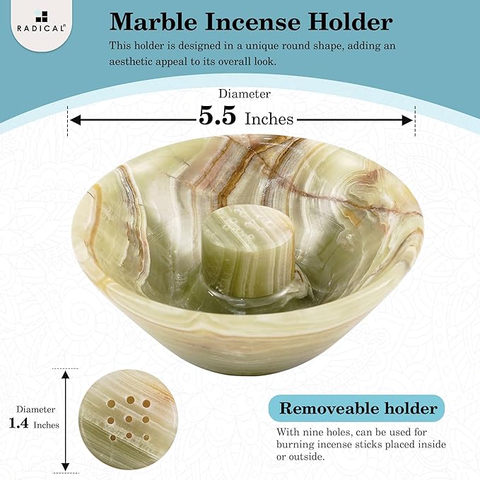 Radicaln Marble Incense Holder 5.5" Inches Green Handmade Palo Santo Stick for Home Décor, Modern Incense Holder for Sticks, Citronella incenses Stick for Room & Office Aromatherapy