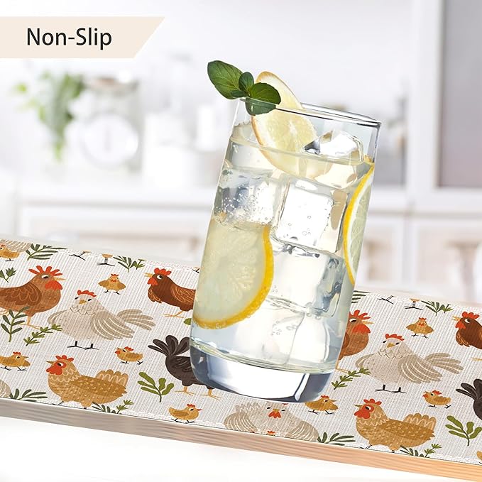 Cute Roosters Chickens Hen Placemats Set of 6, Waterproof Non-Slip Washable Table Mats Set for Kitchen Dining Holiday Party Wedding Decor 12x18 Inch