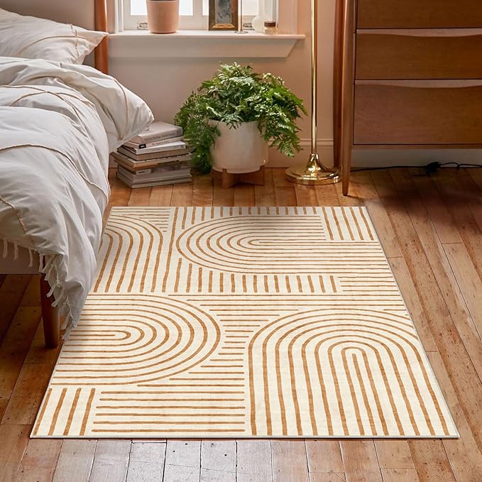 3x5 Washable Area Rug - Small Entryway Rug Non-Slip Orange Abstract Rainbow Kitchen Rugs Modern Boho Carpet Throw Rugs for Living Room Bedroom Bathroom Dorm Nursery Room Home Decor