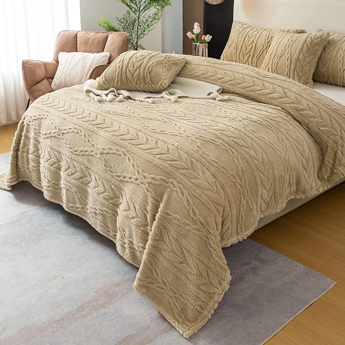 YUSOKI Sherpa Twin XL Blanket-3D Stylish Design Super Soft Fuzzy Cozy Warm Blanket Thick Plush Fluffy Furry Blankets for Teen Girls Women Couch Bed Sofa Chair Men Boys Gift(Tan,65"x90")