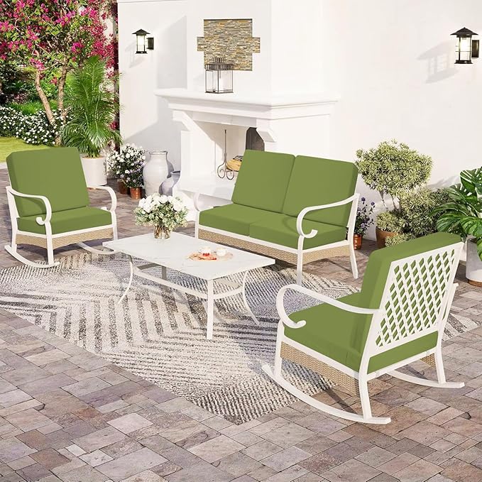 Outdoor Deep Seat Cushion Set of 2, 24 x 24 Inch Waterproof and Fade Resistant Patio Furniture Cushion Backrest with Ties for Patio Garden Yard and Balcony (Green-2Pcs, 24x24Inch)
