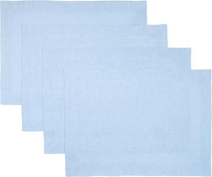 D'Moksha Homes Linen Placemats 14 x 19 Inch - Powder Blue Placemats Set of 4-100% Pure Linen Table Place Mats for Summer - Handcrafted and Machine Washable