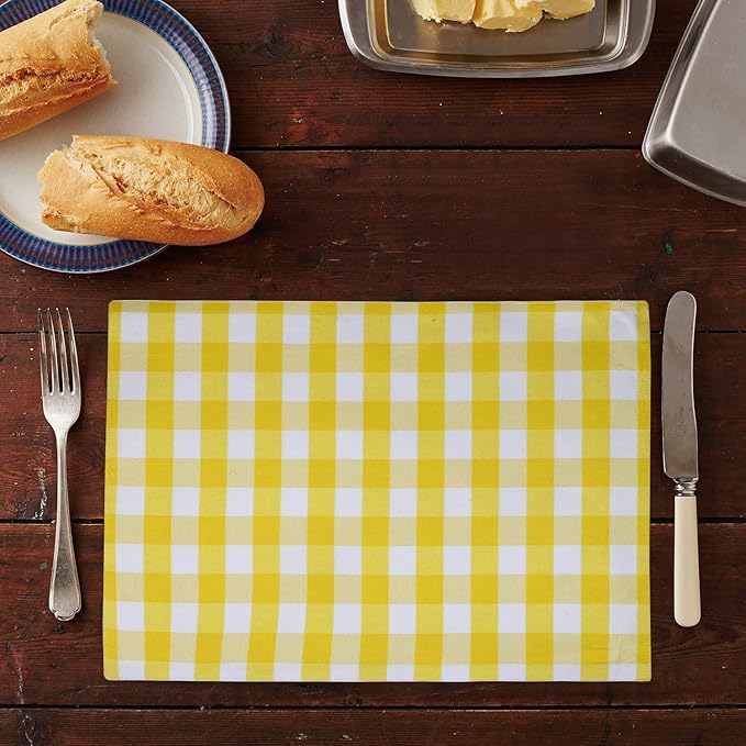 Urban VillaPlacemats for Dining Table 100% Cotton Placemats 14''x20'' Over Sized Tablemats Set of 6 Placemats Yellow/White Buffalo Check Tablemats for Family Dinners Wedding PartiesPlacemats
