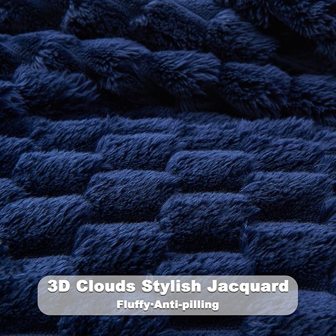 NEWCOSPLAY Super Soft Throw Blanket Dark Navy Premium Silky Flannel Fleece 3D Clouds Stylish Jacquard Lightweight Bed Blanket All Season Use 350GSM (Dark Navy, Throw(50"x60"))