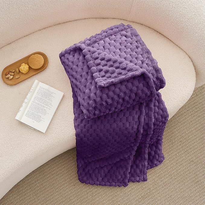 BEDELITE Fleece Throw Blanket for Couch & Bed - 3D Jacquard Decorative Purple Blanket, Super Soft and Cozy Warm Fuzzy Blanket All Seasons Suitable, 50x60Inches