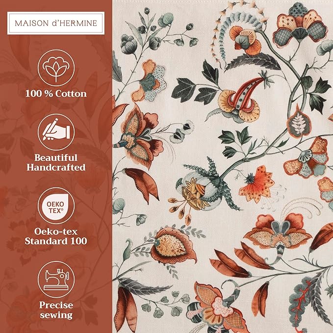 Maison d' Hermine Placemats Set of 4 100% Cotton Washable Cloth Place Mats, Reusable Table Mats for Kitchen Dining Decoration, Party, Wedding, Restaurant (Dalida, 13" x 19")