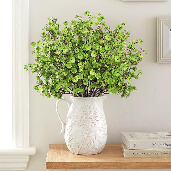 Babys Breath Artificial Flowers, 8 Bundles Green Real Touch Fake Flowers Silk Flowers Bulk for Vase Home Office Wedding Spring Indoor Outdoor Centerpiece Table Party Decorations