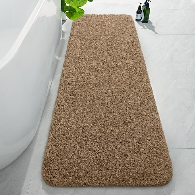AROGAN Luxury Long Bathroom Runner Rug, 24x72 Inch Thick Soft and Absorbent Non Slip Bath Mat, Rubber Backing Quick Dry Rugs Carpets, Machine Washable Plush Mats for Shower Floor, Brown