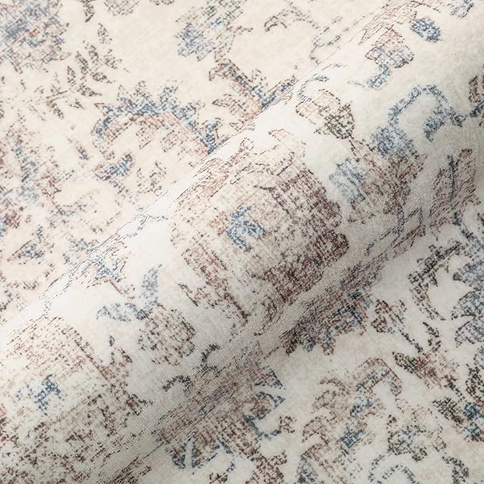 Taupe Runner Rug 2x8 Hallway Machine Washable Kitchen Vintage Distressed Non Slip Long Carpet Indoor Retro Floral Bedroom Accent Throw Rug for Bathroom Office Laundry Dining Living Room