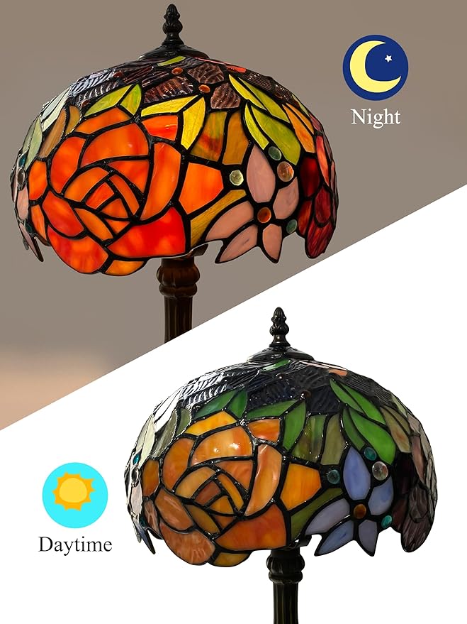 KY&BOSAM Tiffany Lamp Stained Glass Table Lamp Style Art Glass Desk Lamp 16 Inch Tall Glass 10 Inch Wide Lamp Shade Lamp Beside Lamp1 Bulb Antique Zinc Base for Living Room Bedroom Kitchen
