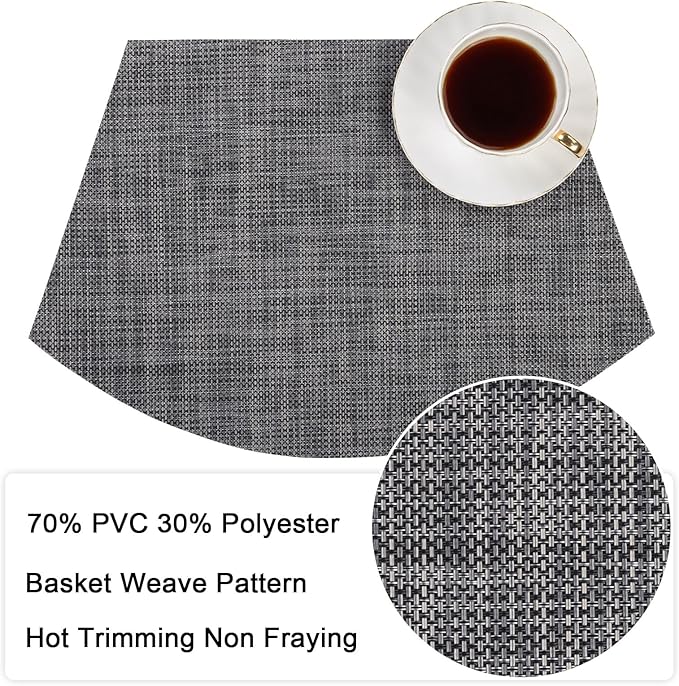 SHACOS Wedge Placemats Set of 4 Woven Vinyl Small Round Table Placemats Wipe Clean Round Table Mats Placement Mat Indoor Outdoor, Dark Gray