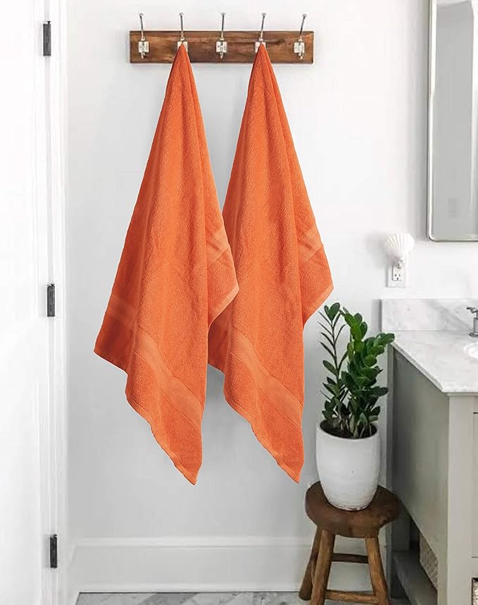 BOUTIQUO Premium Cotton 4 Pack Bath Towel Set - 100% Pure Cotton - 4 Bath Towels 27x54 - Ideal for Everyday use - Ultra Soft & Highly Absorbent - Orange