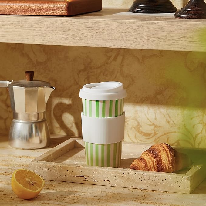 Millie 12oz Ceramic Travel Coffee Mug - Stylish Tumbler with Lid, Microwave & Dishwasher Safe Ceramic Travel Mug with Lid- Unique Gift Idea for Women & Men Who Love Coffee on the Go