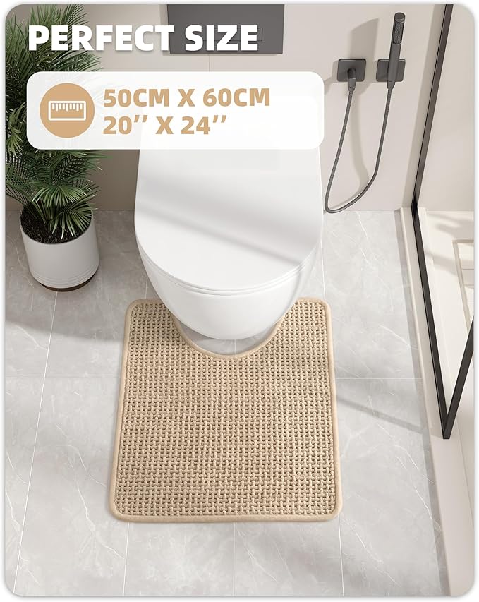 Color&Geometry Chenille Toilet Rugs U Shaped Washable, Absorbent, Stain Resistant, Non Slip, Quick Dry, 20"x24" Beige Toilet Mat for Bathroom Contour Bath Rugs for Toilet Base, Standard-Sized