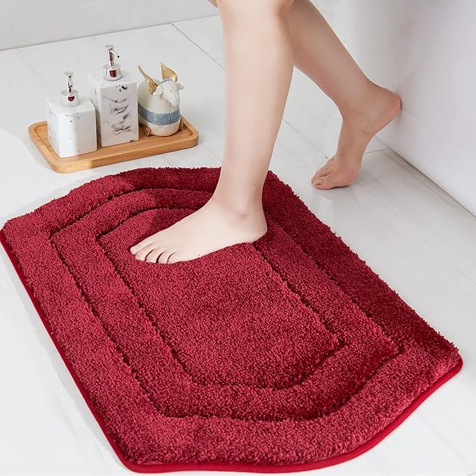 COSY HOMEER Extra Thick Bath Rugs for Bathroom - Anti-Slip Bath Linen Sets Mats Soft Plush 100% Strong Polyester Living Room Bedroom Water Absorbent(Red,20x32 - Inches)