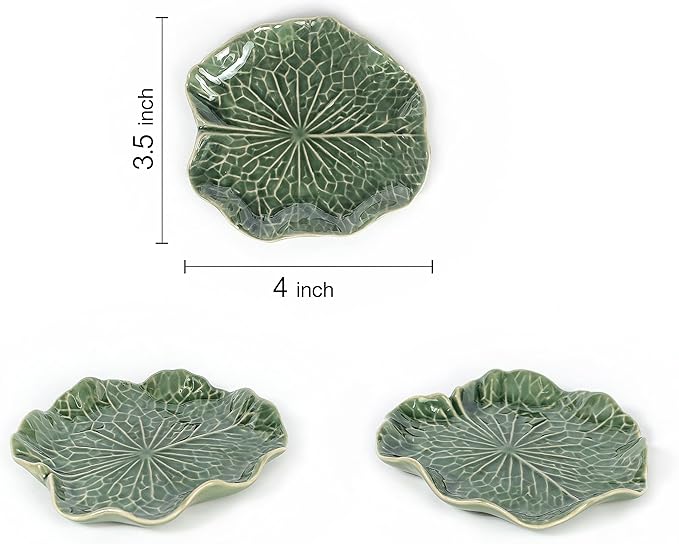 Tiny 2" High Light Green Frog On 4" Wide Lotus Leaf Incense Holder - Ceramic Incense Stick Tray Porcelain Miniature Handmade Animals Figurine Display Cute Mini Colorful Décor Gift