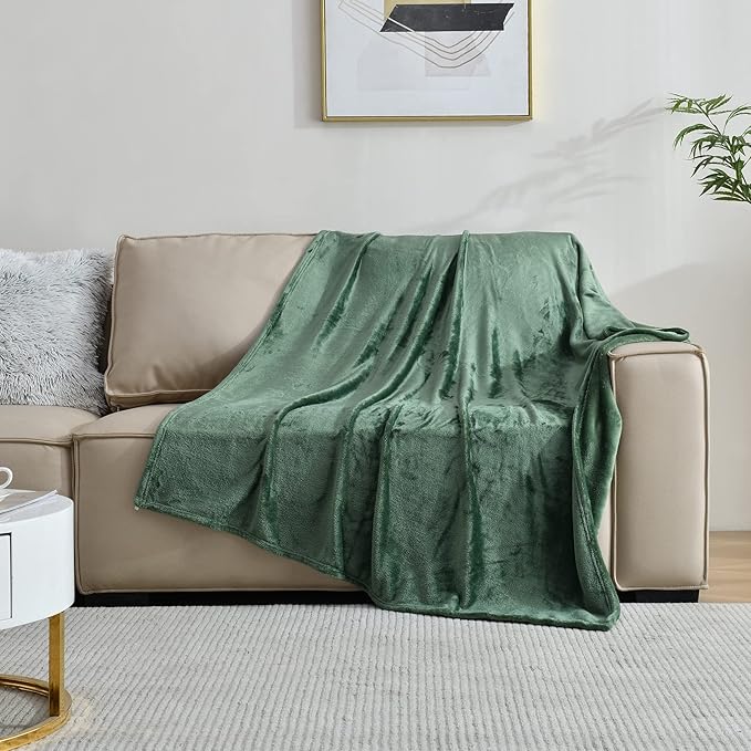SOCHOW Flannel Fleece Blanket Throw Size, All Season Super Soft Cozy Blanket for Bed or Couch, Olive Green, 50x60 inches
