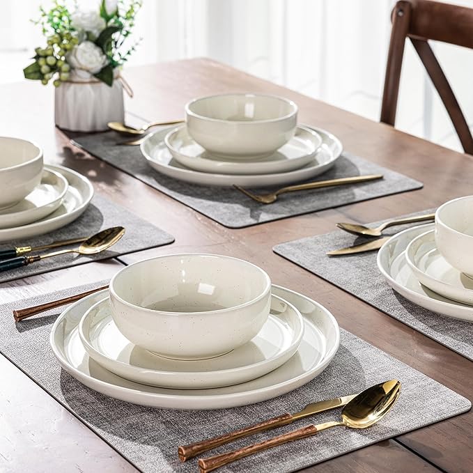 GBHOME Ceramic Dinnerware Set for 4, 12pcs Stoneware Plates and Bowls Sets, Handmade Chip and Scratch Resistant Dishes Set, Dishwasher & Microwave Safe