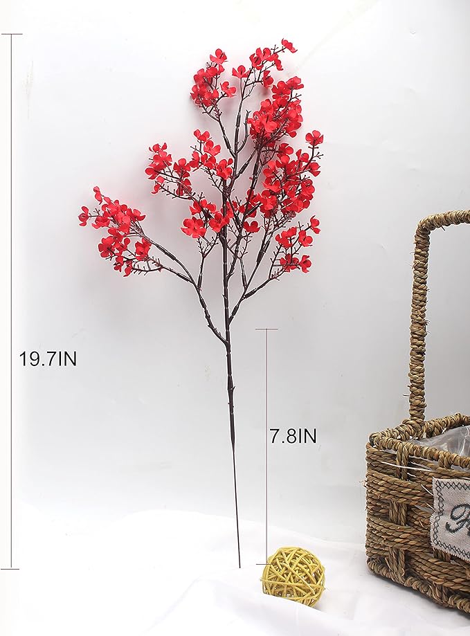 JAKY-Global Babys Breath Fabric Cloth Artificial Flowers 12 Bundle European Fake Silk Plants Decor Wedding Party Decoration Bouquets Real Touch DIY Home Garden (Red 12pcs)