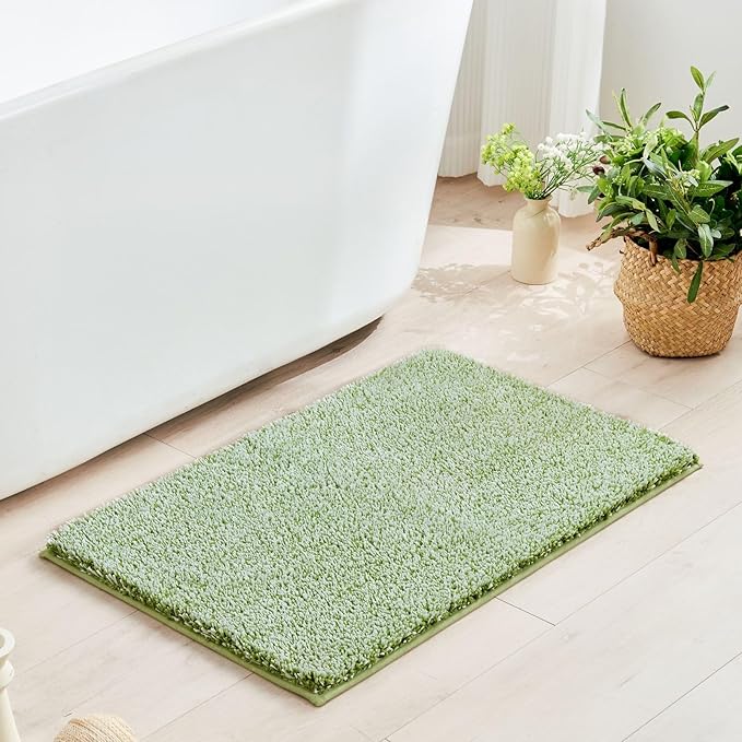 Douceur Sage Green Bathroom Rugs Non Slip, Luxury Thick Plush Shaggy Bath Mats Washable, Fluffy Absorbent Bath Rugs for Bathroom, Quick Dry Shower Mat Gifts, 36" x 24"