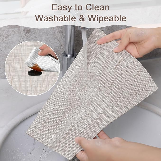 SHACOS Wedge Placemats for Small Round Table Set of 4 Woven Vinyl PVC Placemats Heat Resistant Wipeable Indoor Outdoor Table Mats (4, Beige)