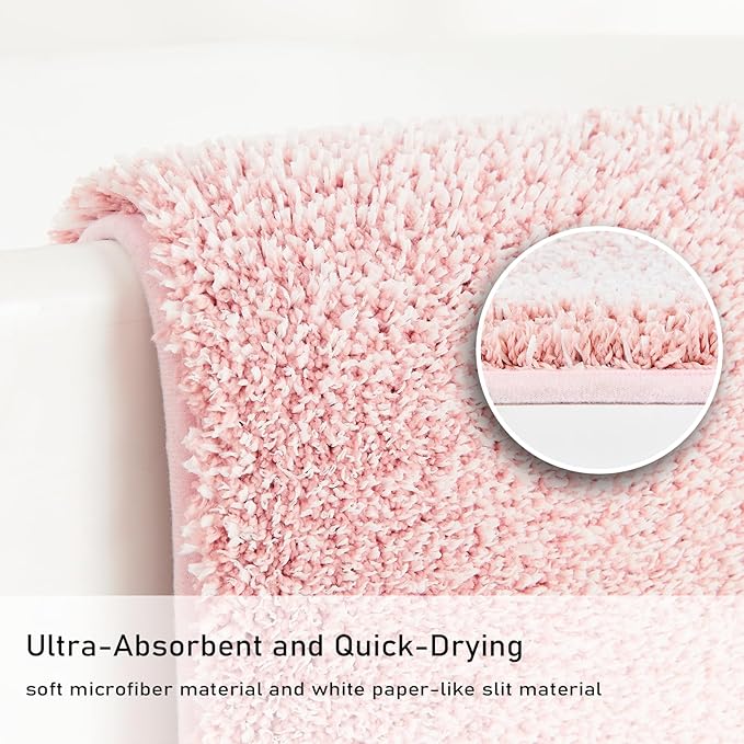Douceur Pink Bathroom Rugs Non Slip, Luxury Thick Plush Shaggy Bath Mats Washable, Fluffy Absorbent Bath Rugs for Bathroom, Quick Dry Shower Mat Gifts, 24" x 16"