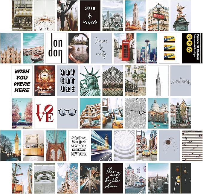 LA MAISON COZY 50PCS Boho Wall Collage Kit, Boho Room Posters Art Print, 4x6'' Vintage Wall Decor Gift for Teen Girls' Dorm Room