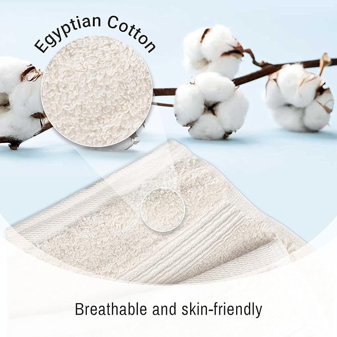 Superior Egyptian Cotton 6-Piece Towel Set, Bathroom Essentials, Towels For Bathroom, Apartment, Airbnb, Guest Bath, Face, Hand, Bath Towels, Washcloths, Absorbent, Fast Drying, Ivory