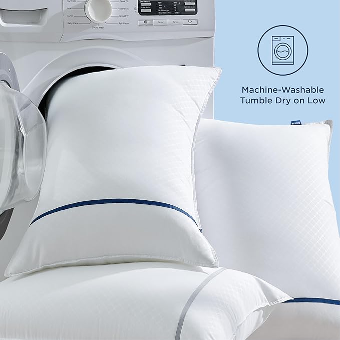 Bedsure Hotel Pillows - Luxury Bed Pillows for Sleeping with Decoration Strip Breathable Cover Soft & Supportive Pillows for Side, Back or Stomach Sleepers (4, Grey, Standard)