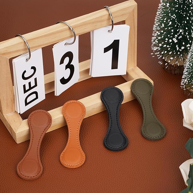 Leezmark 4 Pcs Magnetic Leather Bookmarks, Classic Stitched Bookmark Page Markers Reading Gifts for Book Lovers, Readers, Teachers, Leather Book Marks for Men Women