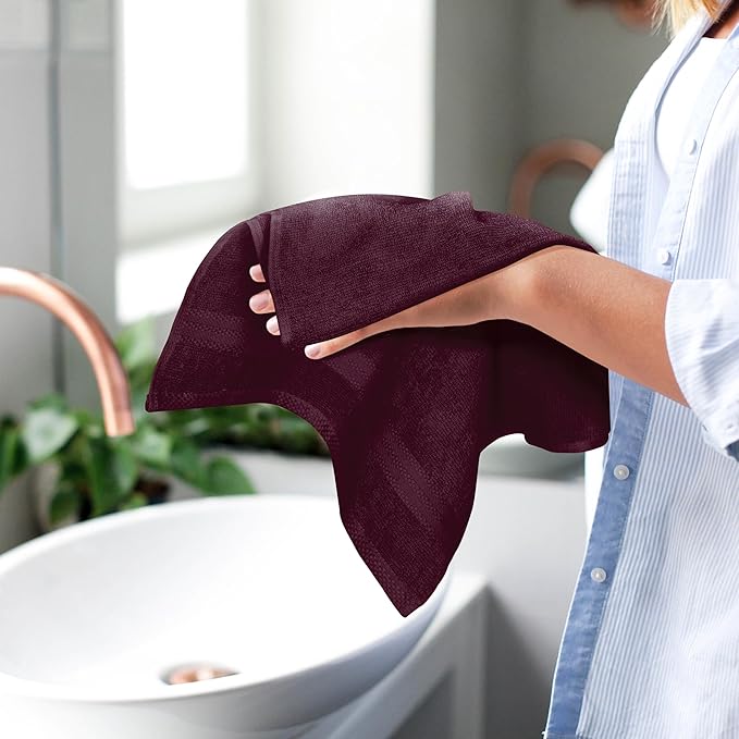 GLAMBURG Ultra Soft 6-Piece Hand Towel Set 16x28-100% Ringspun Cotton - Durable & Highly Absorbent Hand Towels - Ideal for use in Bathroom, Kitchen, Gym, Spa & General Cleaning - Burgundy