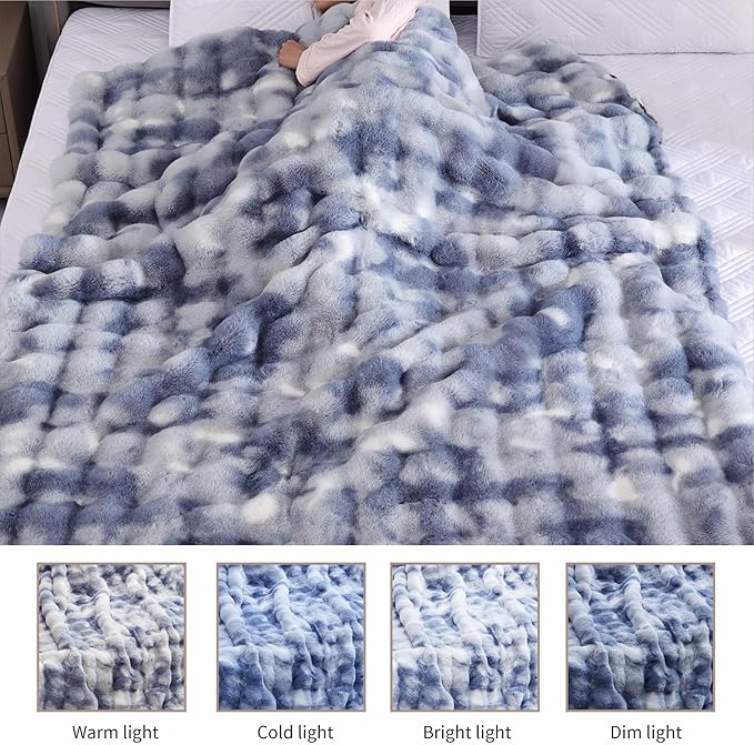 Tie-dye Blue Cozy Faux Fur Throw Blanket for Couch Bed Living Room 60x80 Furry Soft Fluffy Thick Warm Blanket for Winter Home Gifts 860 GSM