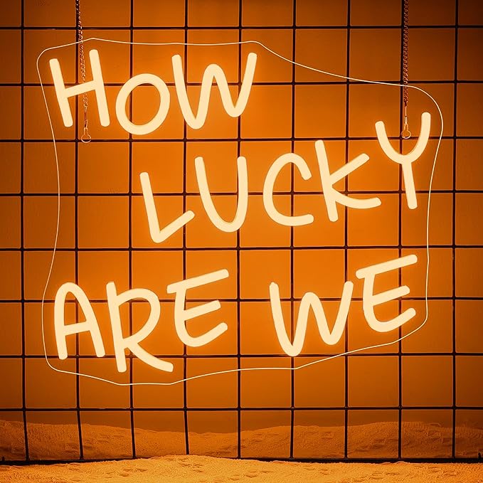 NOSUN How Lucky Are We Neon Sign Lucky Light Signs, Warm White Neon Signs for Wall Decor, Lucky LED Neon Signs for Teen Girls Neon Lights Signs for Bedroom, Salon, Party Neon Name Sign