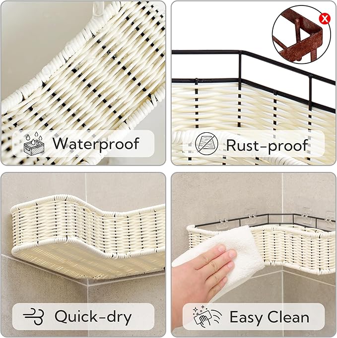GRANNY SAYS Shower Caddy, Corner Shower Organizer, 2 Pack Rust-Proof Wicker Shelves for Bathroom, White
