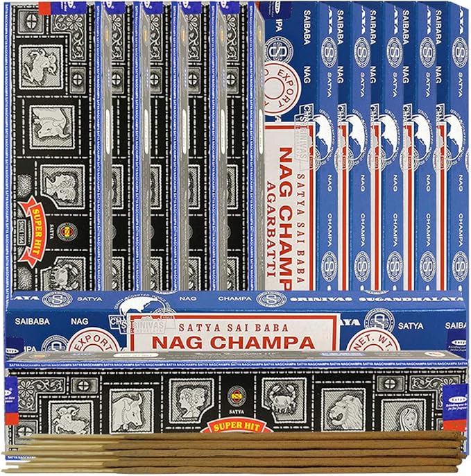 Nag Champa Incense Sticks and Super Hit Incense Sticks with Incense Holder Bundle for Home Fragrance and Spiritual Décor