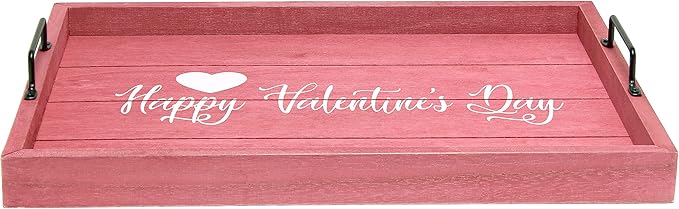 Elegant Designs HG2000-DPV Decorative Wood Serving Tray w/Handles, 15.50" x 12", Happy Valentine's Day